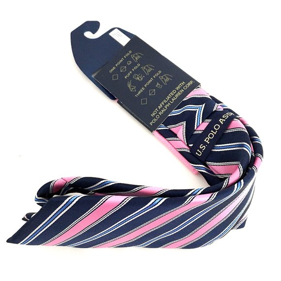 US Polo Assn by Ralph Lauren Striped Mens Tie and Pocket Handkerchief NWT - Picture 3 of 4